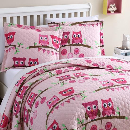 cxmicrotex Owl Pink Quilt Set Niñas Ropa de cama Colección