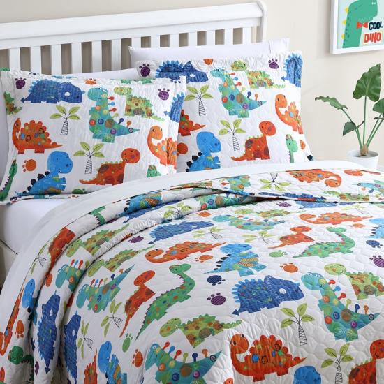 cxmicrotex Juego de ropa de cama doble para niños Colcha acolchada de dinosaurio