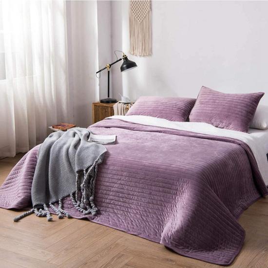 Juego de edredón en relieve ultrasónico de ropa de cama acolchada sherpa sólida